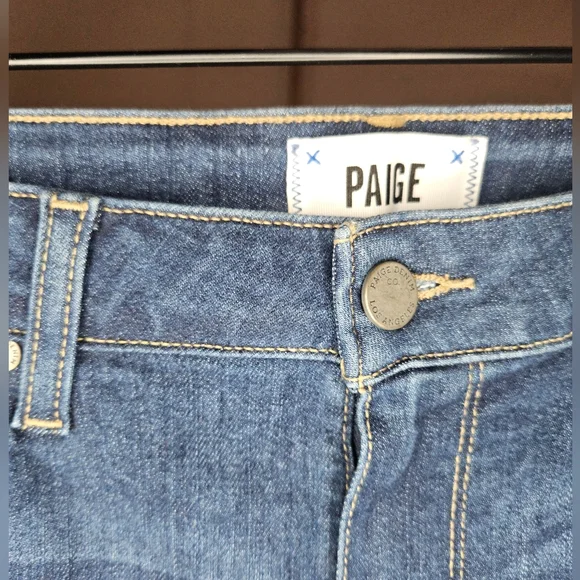 PAIGE High-Rise Straight Leg Jeans Blue Raw Hem - Picture 3 of 9